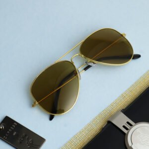 Brown Golden Full Rim Aviator Sunglasses